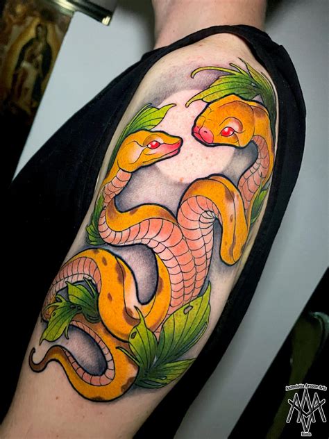 neo traditional snake tattoo.